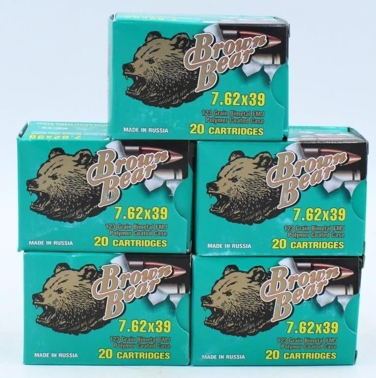 Lot 1528: 100 Rounds Brown Bear 7.62x39mm Ammunition