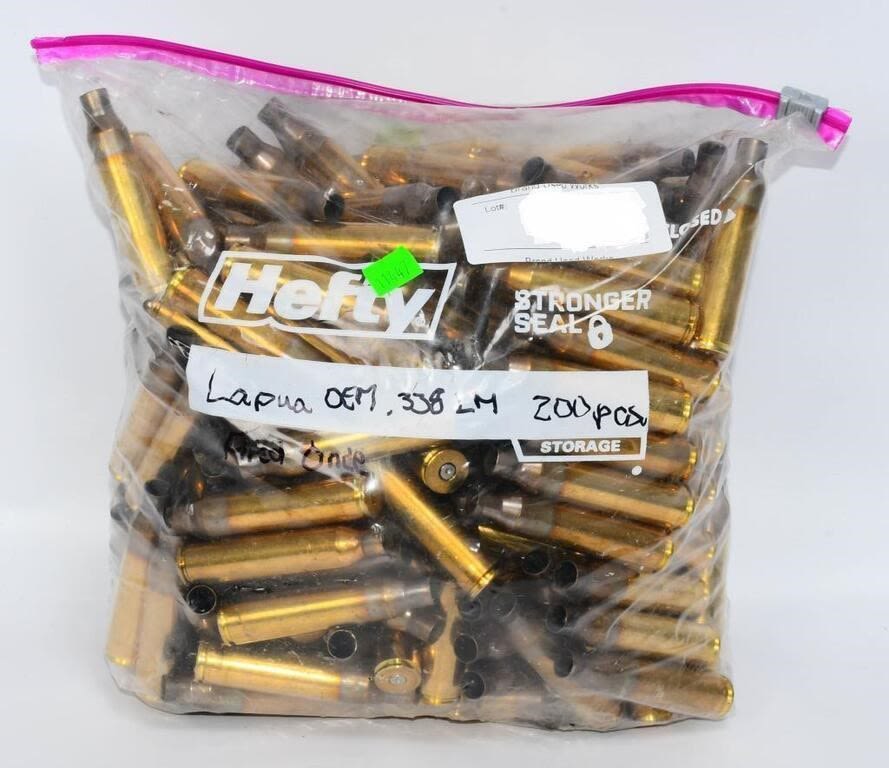 Lot 137: Approx 200 Ct Empty Lapua .338 LM Brass Casings
