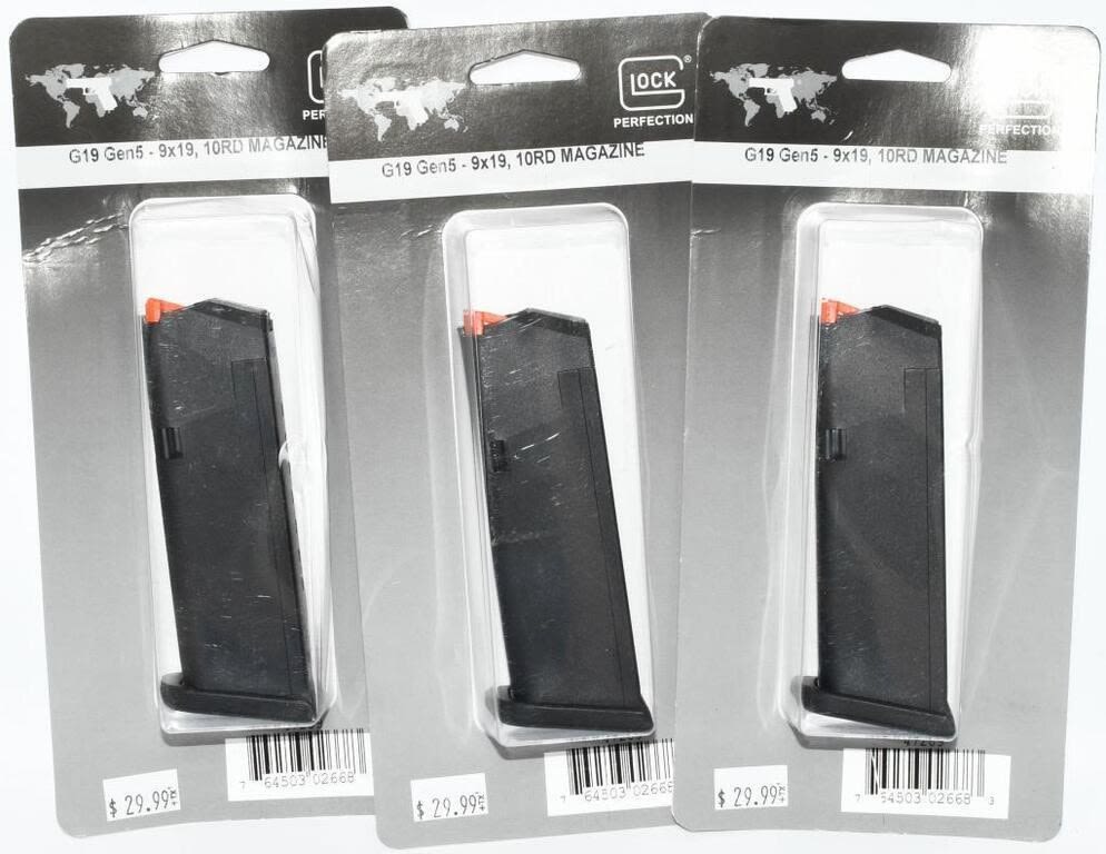 Lot 284: 3 NIP Glock G19 Gen5 9x19 10 Round Magazine