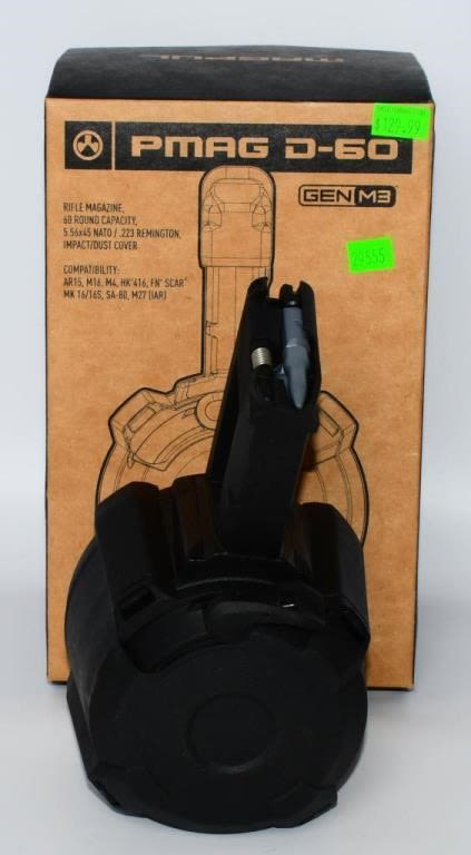 Lot 386: Magpul PMAG D-60 5.56x45 NATO 60-Round Drum Mag...