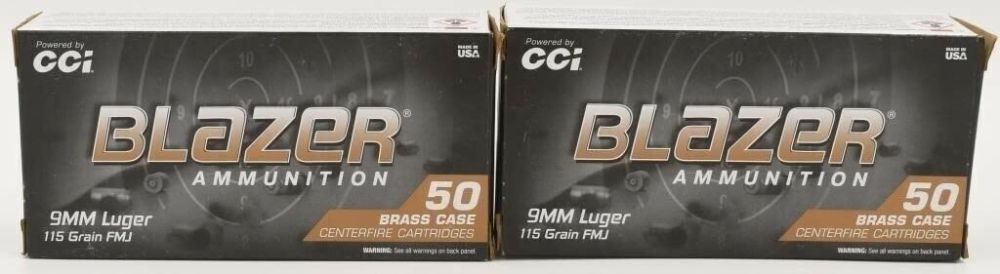 Lot 391: 100 Rounds of CCI Blazer 9mm Luger Ammunition...