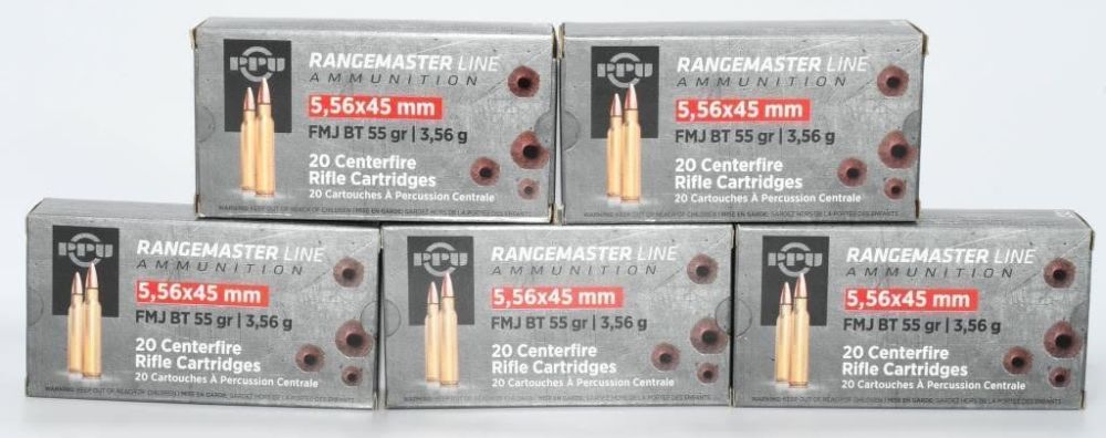 Lot 529: 100 Rounds of PPU Range Master 5.56x45 Ammo