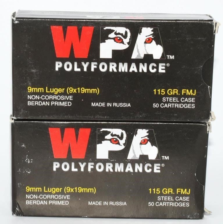 Lot 538: 100 Rounds Of WPA 9mm Luger Ammunition