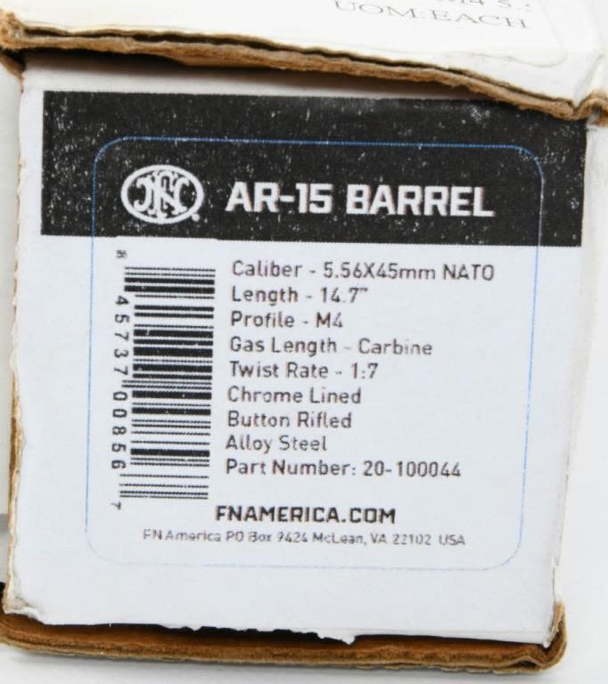 Lot 599: NIB FN AR-15 Pistol Barrel In 5.56x45mm 14.7"