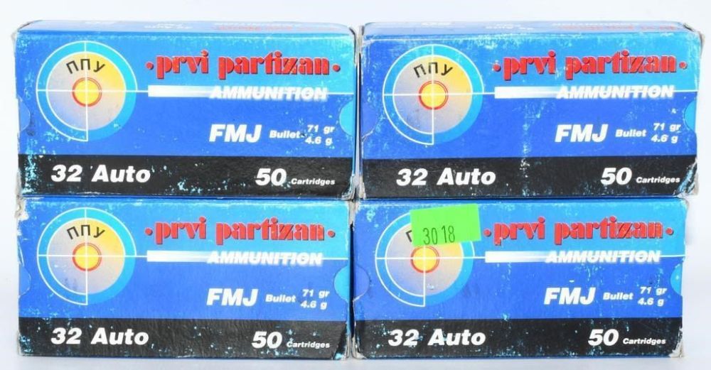 Lot 742: 200 Rounds of Prvi Partizan .32 Auto Ammunition