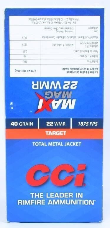 Lot 796: 500 Rounds of CCI Maxi Mag .22 WMR...
