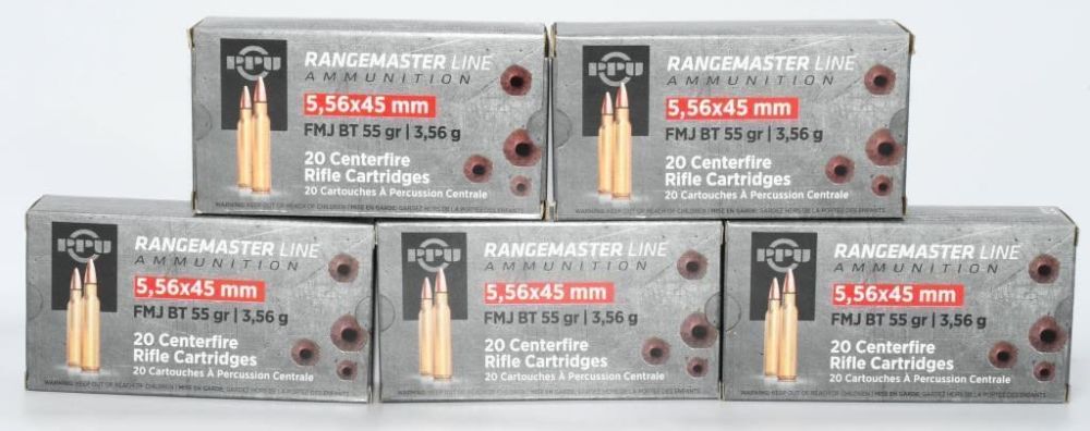Lot 805: 100 Rounds of PPU Range Master 5.56x45 Ammo