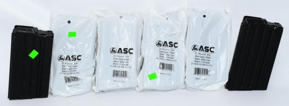 Lot 836: 6 ASC LR-308/SR-25 .308/7.62 Magazines 20 Rounds Stainless...