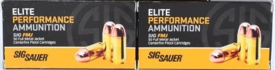 100 Rounds Of Sig Sauer 9mm Luger Ammunition 115 Grain Ammo , FMJ, SIG Sauer Elite Performance