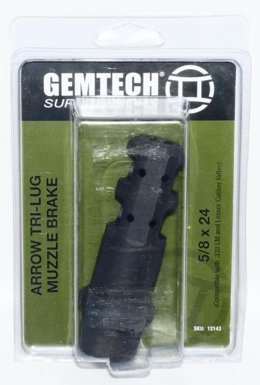 Lot 848: NIP Gemtech 5/8x24 Arrow Tri-Lug Muzzle Brake