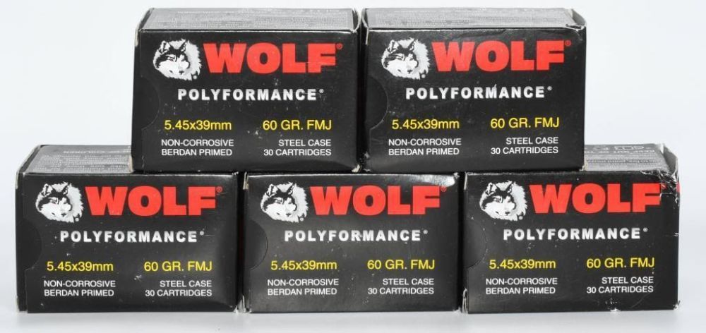 Lot 1039: 100 Rounds Of Wolf 5.45x39mm Ammunition