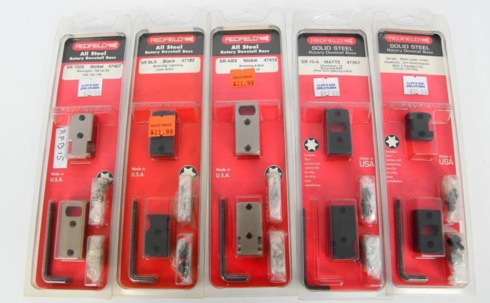 Lot 1052: 5 New Package Redfield Dovetail Scope Mount Bases