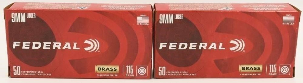 Lot 730: 100 Rounds of Federal Champion 9mm Luger Ammo