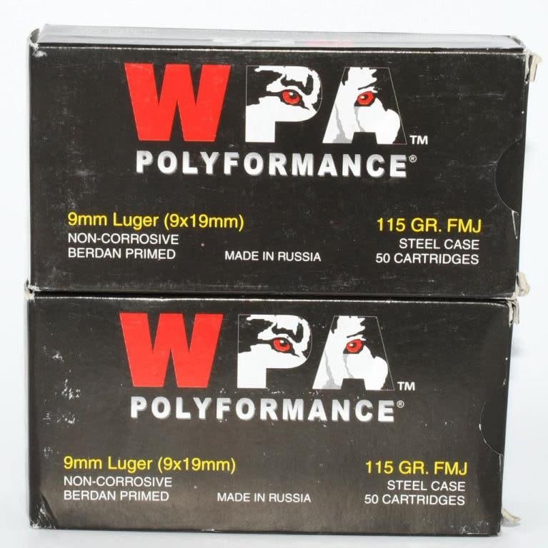Lot 826: 100 Rounds Of WPA 9mm Luger Ammunition