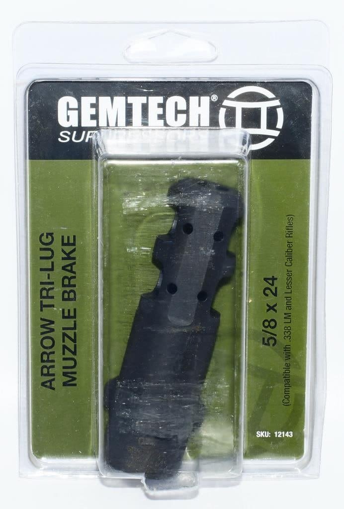 Lot 848: NIP Gemtech 5/8x24 Arrow Tri-Lug Muzzle Brake