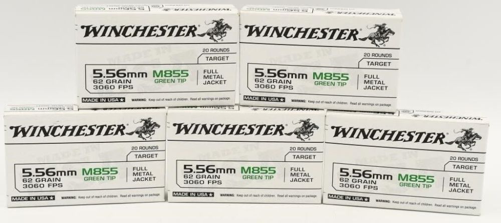 Lot 1288: 100 Rounds Of Winchester 5.56 Nato M855 Ammo...