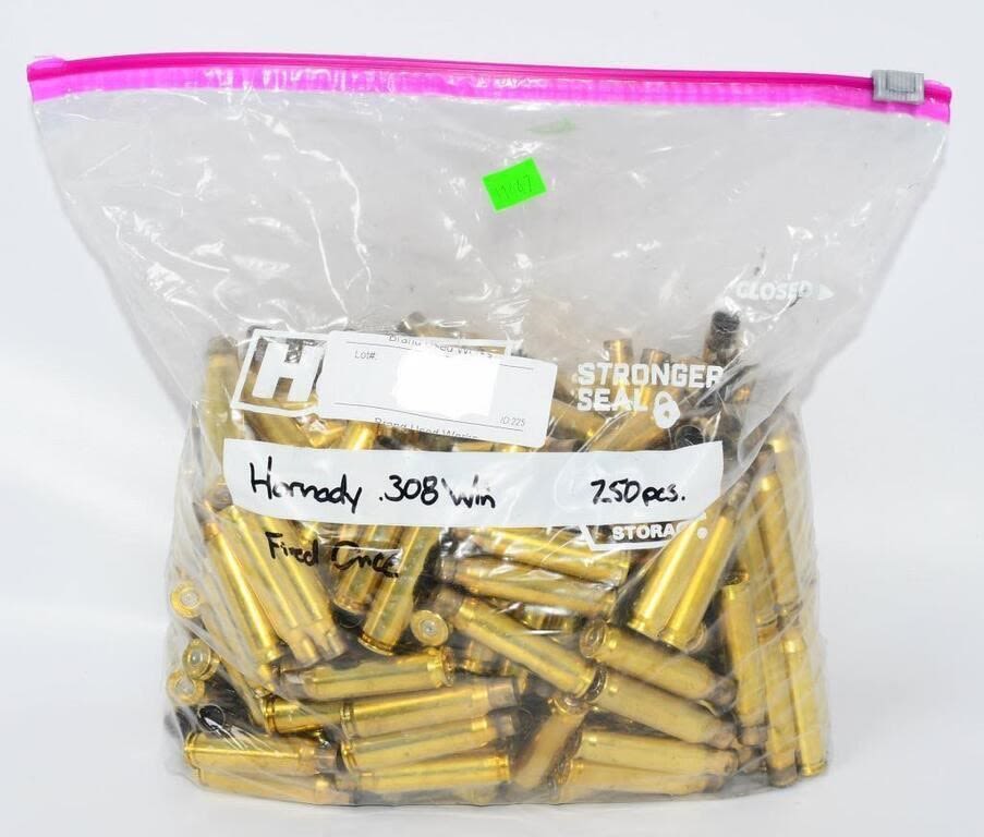 Lot 1676: Approx 250 Count Hornady Empty .308 Win Brass