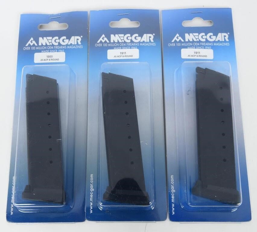 Lot 1973: 3 NIP Mec-Gar 8 Round .45 Cal 1911 Magazines