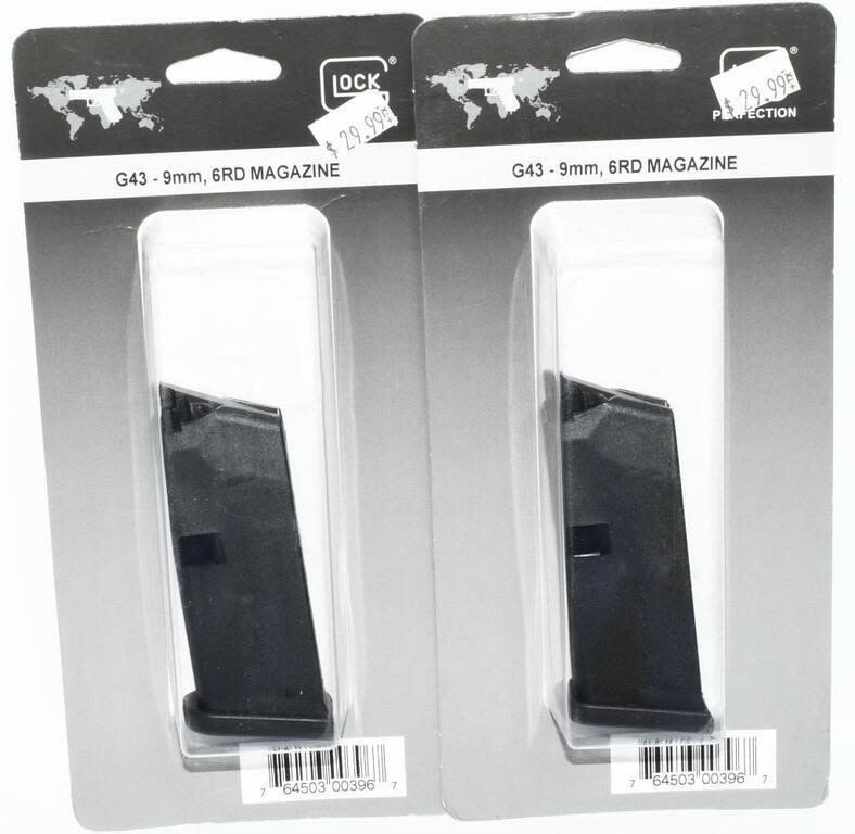 Lot 2123: 2 New in Package Glock G43 6 Round Magazines