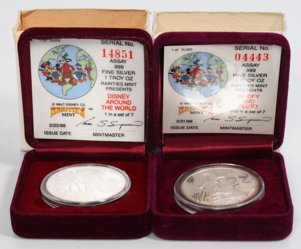 Lot 218: 2 Collector Disney World .999 Fine Silver Coins