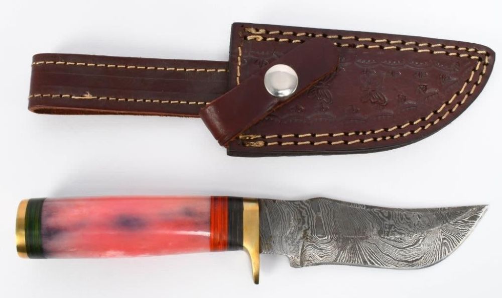Lot 284: Hand Made Damascus Fixed Blade Knife W/ Sheath