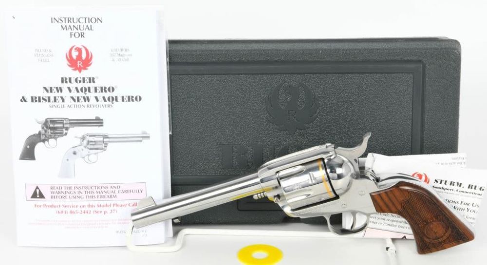 Lot 353: Engraved Stainless Ruger New Vaquero Revolver .45