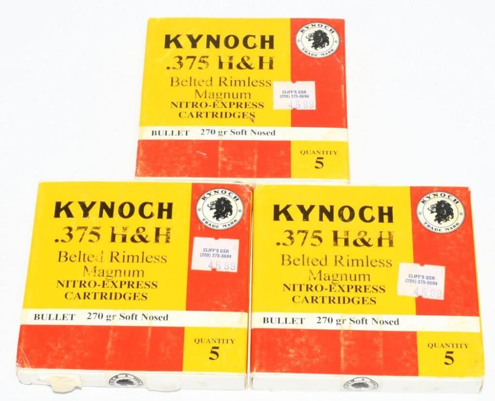 Lot 421: 3 Collector Boxes Kynoch .375 H&H Magnum Ammo