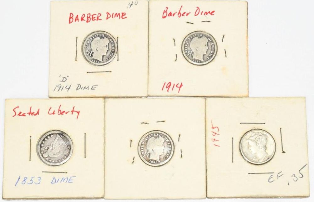 Lot 428: 5 Collector Silver Coins, Barber Dime, Seated
