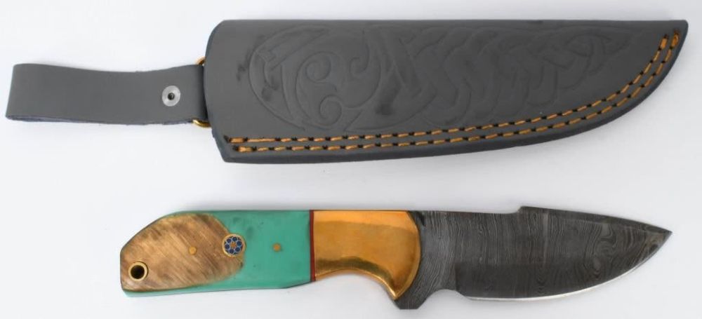Lot 464: Hand Made Damascus Fixed Blade Knife W/ Sheath