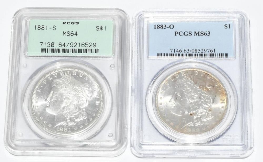 Lot 1052: 2 PCGS Graded Collector Morgan Silver Dollar Coins