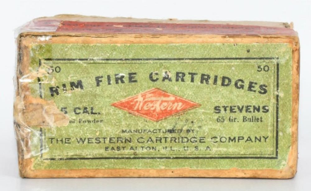 Lot 1069: Collector Box Of Western .25 Stevens Ammunition