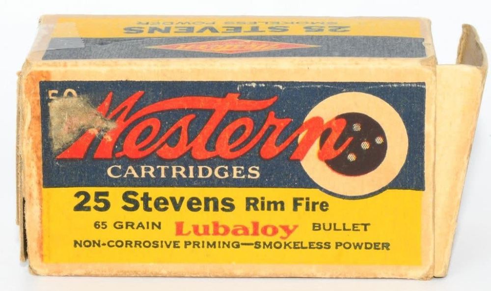 Lot 1228: Collector Box Of Western .25 Stevens Ammunition