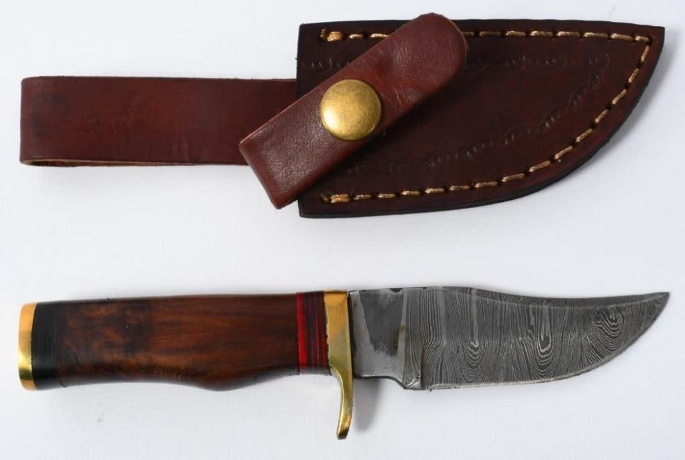 Lot 1277: Hand Made Damascus Fixed Blade Knife W/ Sheath
