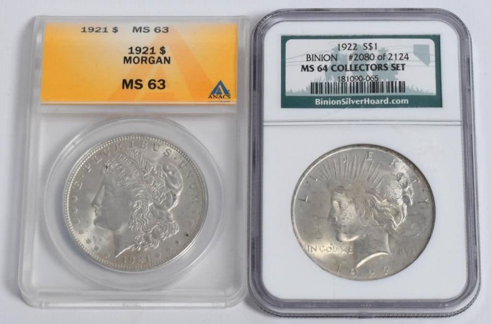 Lot 1280: Graded Collector Coins Peace Dollar/Morgan Dollar