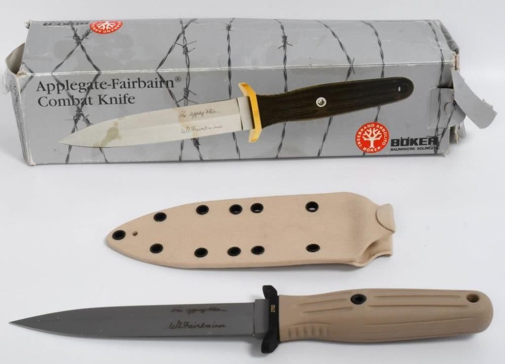 Lot 1307: Boker Applegate-Fairbain Combat Knife & Sheath