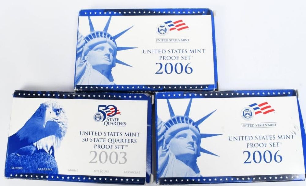 Lot 1370: 3 United States Mint Proof Coin Sets 2006 & 2003