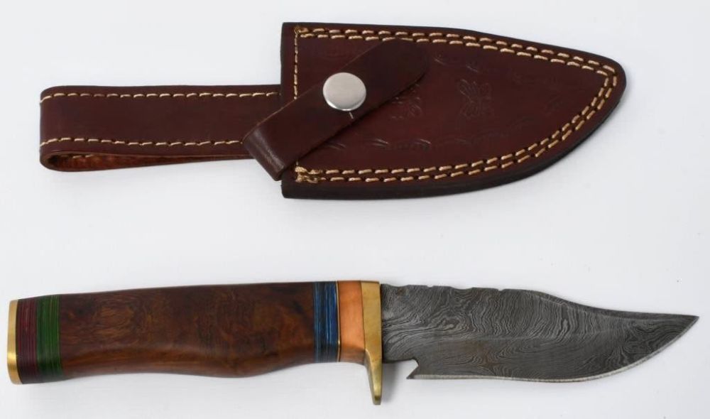 Lot 1397: Hand Made Damascus Fixed Blade Knife W/ Sheath