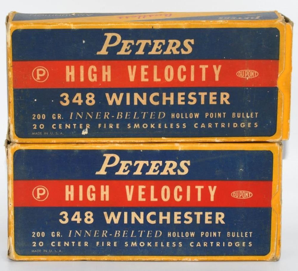 Lot 1420: 2 Collector Boxes Of Peter's .348 Win Ammunition