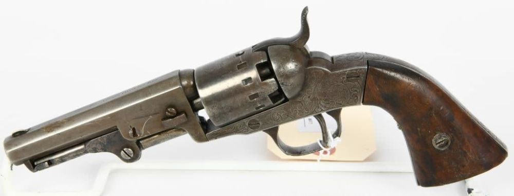 Lot 1548: Engraved Antique London Cap & Ball Revolver .31