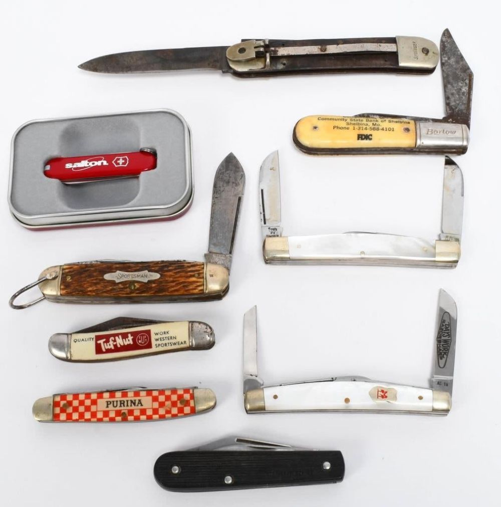 Lot 1595: 9 Vintage Various Folding Pocket Knives