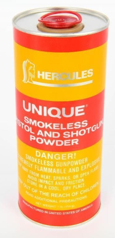 Lot 187: 1 lb Hercules Unique Smokeless Powder Pistol & Sho