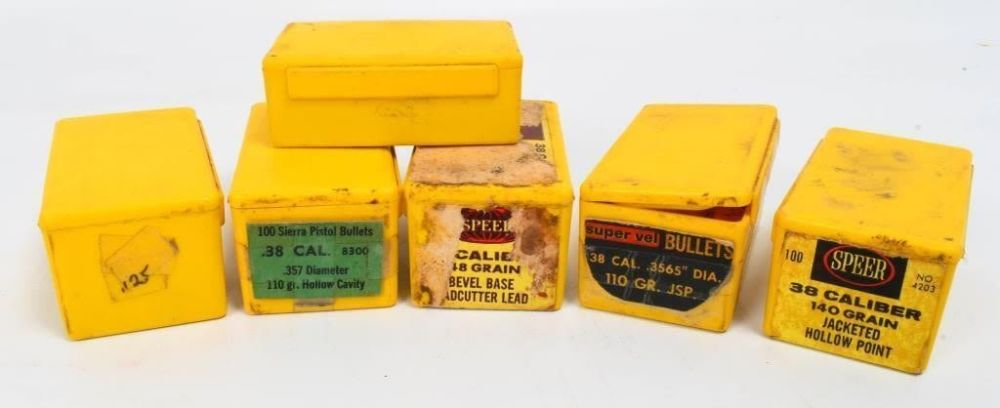 Lot 443: 5 plastic containers of .38 cal tips various grain