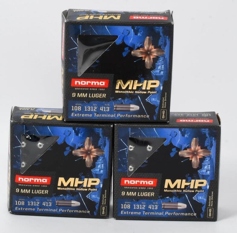 Lot 511: 60 Rounds Of Norma MHP 9mm Luger Ammunition