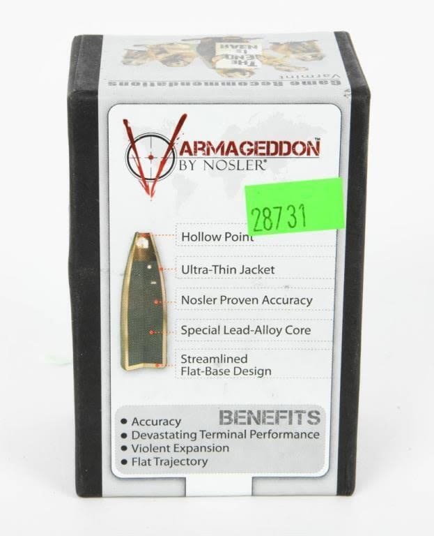 Lot 526: 250 ct. Nosler Varmageddon Rifle Bullet .17 HMR