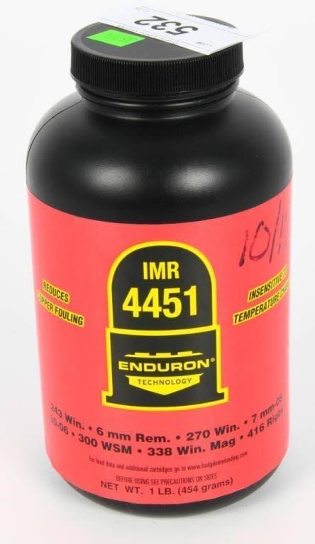 Lot 532: 1 LB of IMR 4451 Rifle Powder, Good...