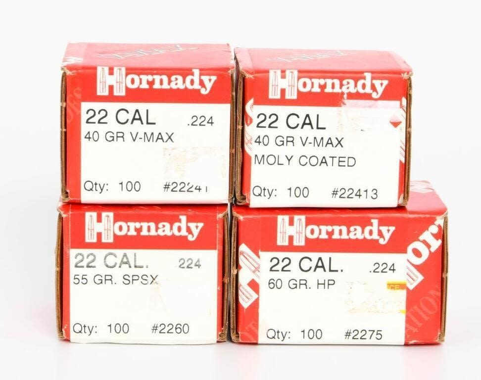 Lot 1051: 400 ct of various Hornady 22 cal Bullets
