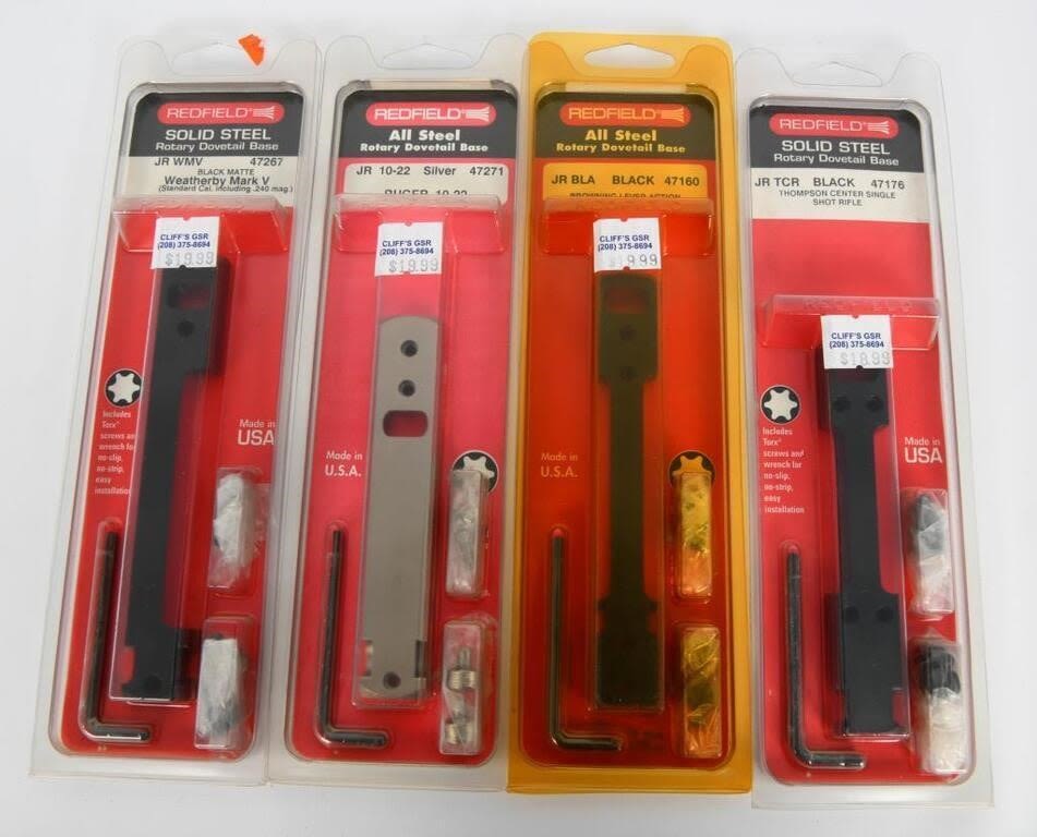 Lot 1076: (4) Redfield Rotary Dovetail Base NOS Various
