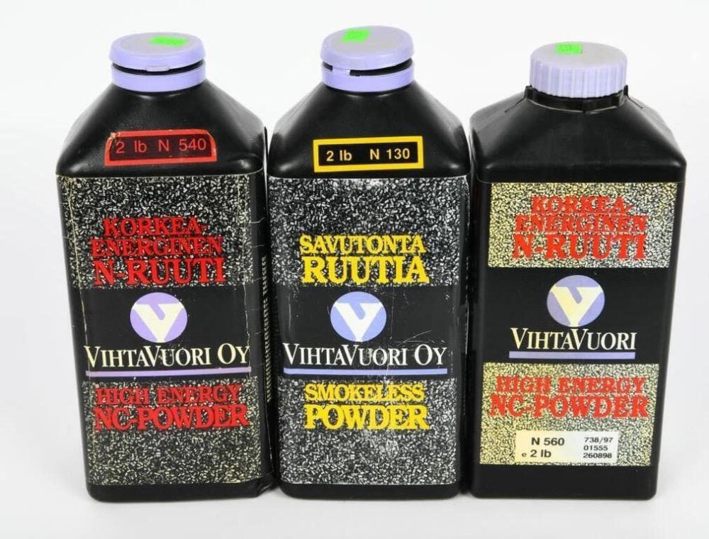 Lot 1100: 4 Lbs Of Vihtavuori N130, N560, & N540 Gun Powder