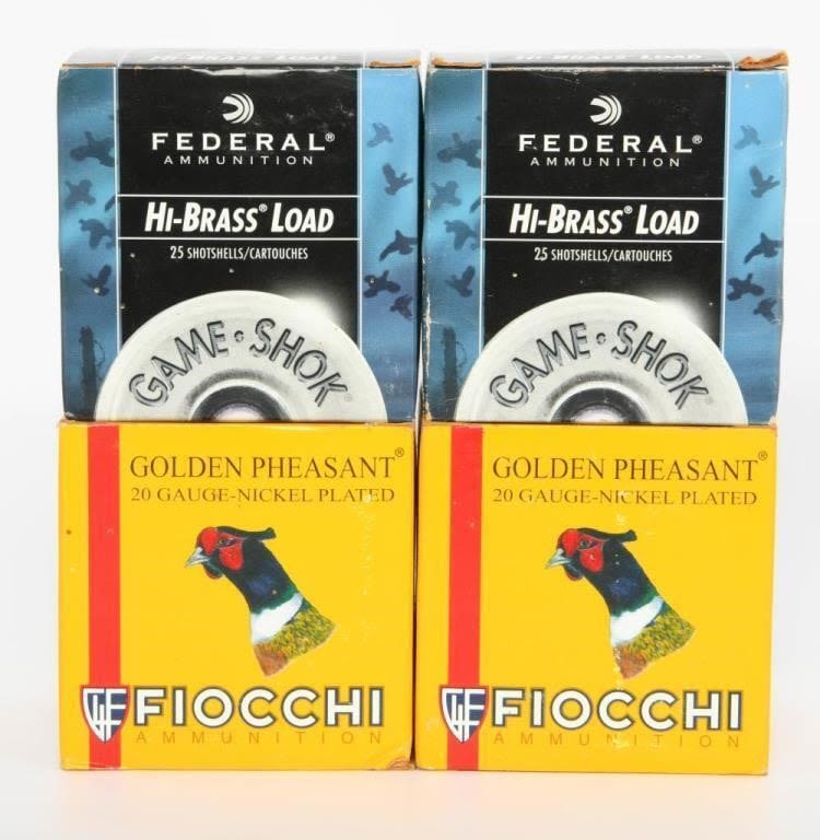 Lot 1120: 100 rds 20 Gauge Bird Shotshells Fiocchi & Federal