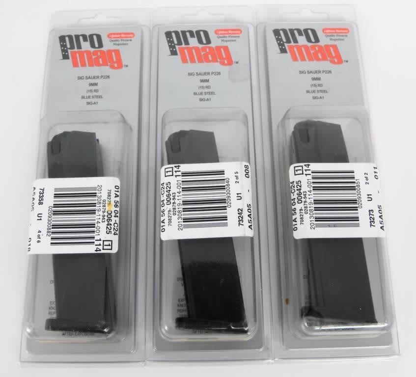 Lot 1334: (3) Pro Mag Sig Sauer P226 9mm 15 rd Mags NIP